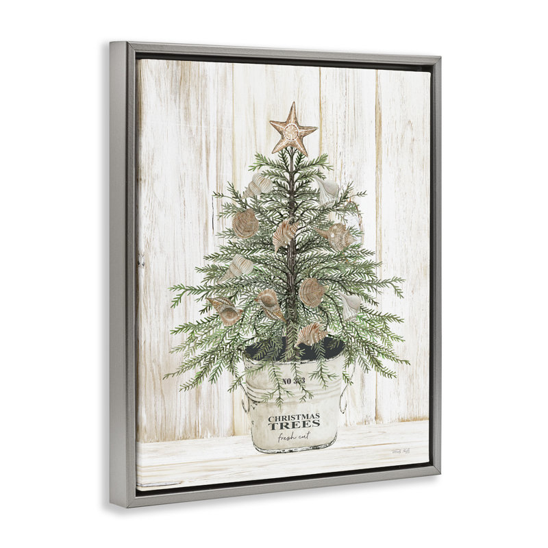 «Rustic Seashell Christmas Tree» par Cindy Jacobs - cadre flottant, impression sur toile, H 21 po x l 17 po