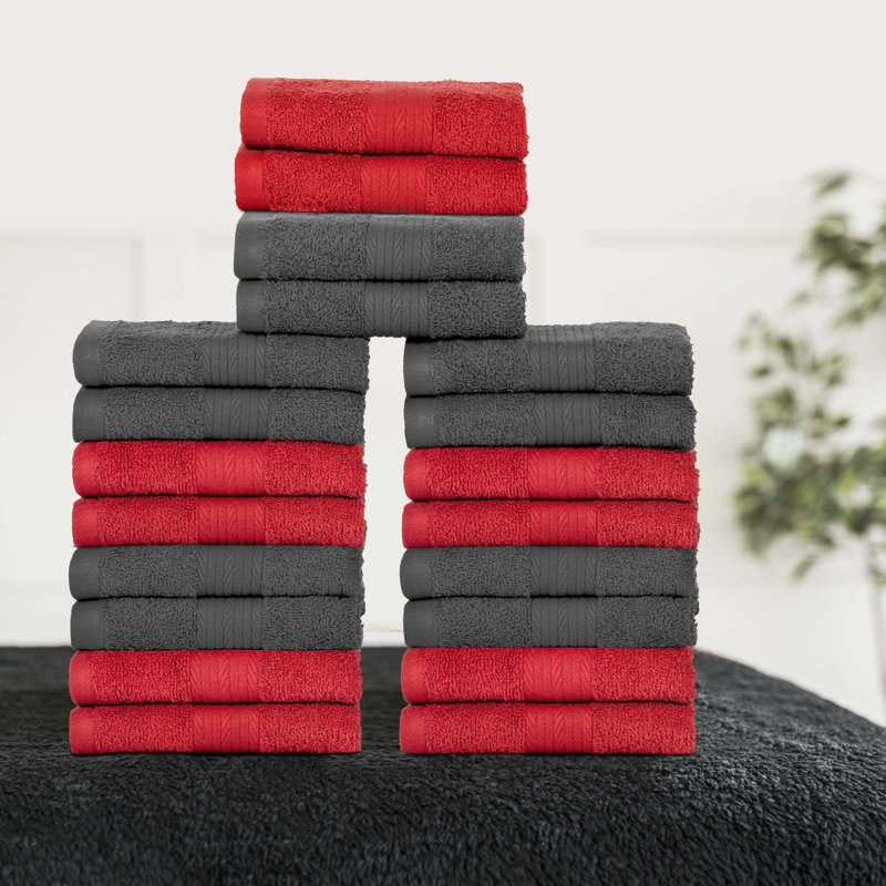 Laver les débarbouillettes 100% coton 600 g / m², absorbant doux, séchage rapide, Gris / rouge
