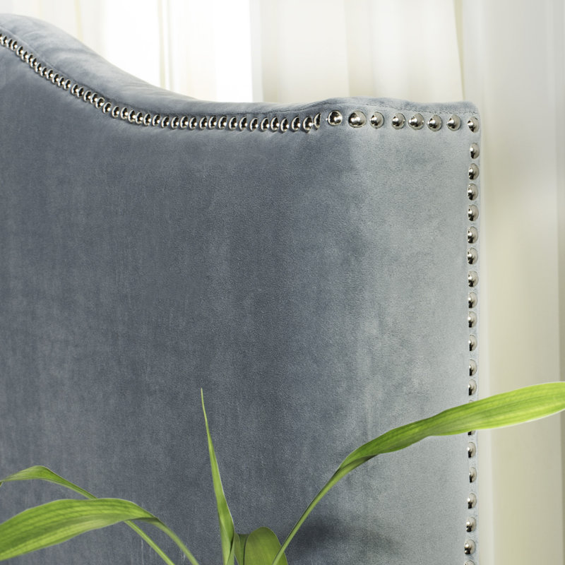 Laken Upholstered Headboard, Queen, Silver, Wedgewood Blue Velvet