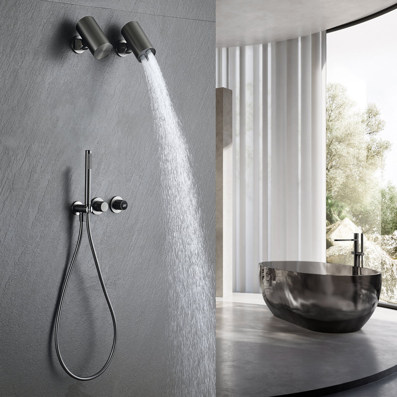 Lamh 3-Function Digital Shower System with LED Temp Display Rough-In Valve Body Included, Gunmetal Gray