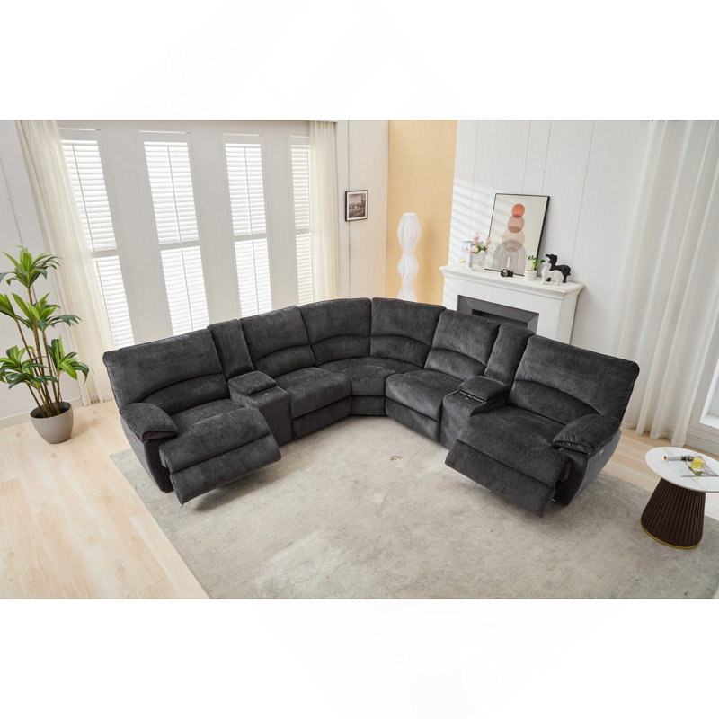 Power Reclining Sectional Sofa With Wireless Charger Gray Color