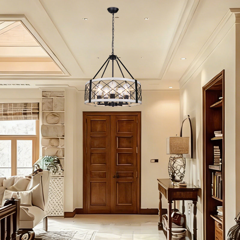 20,28 po Lustre tambour 5 lumières Farmhouse, Beige