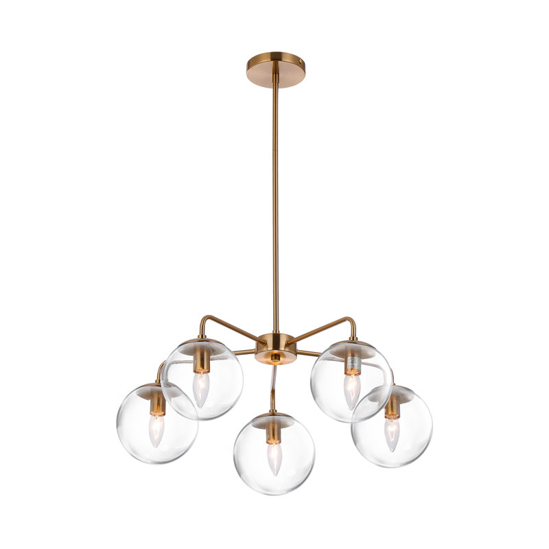Lustre rond en verre 5 lumières Mid-Century