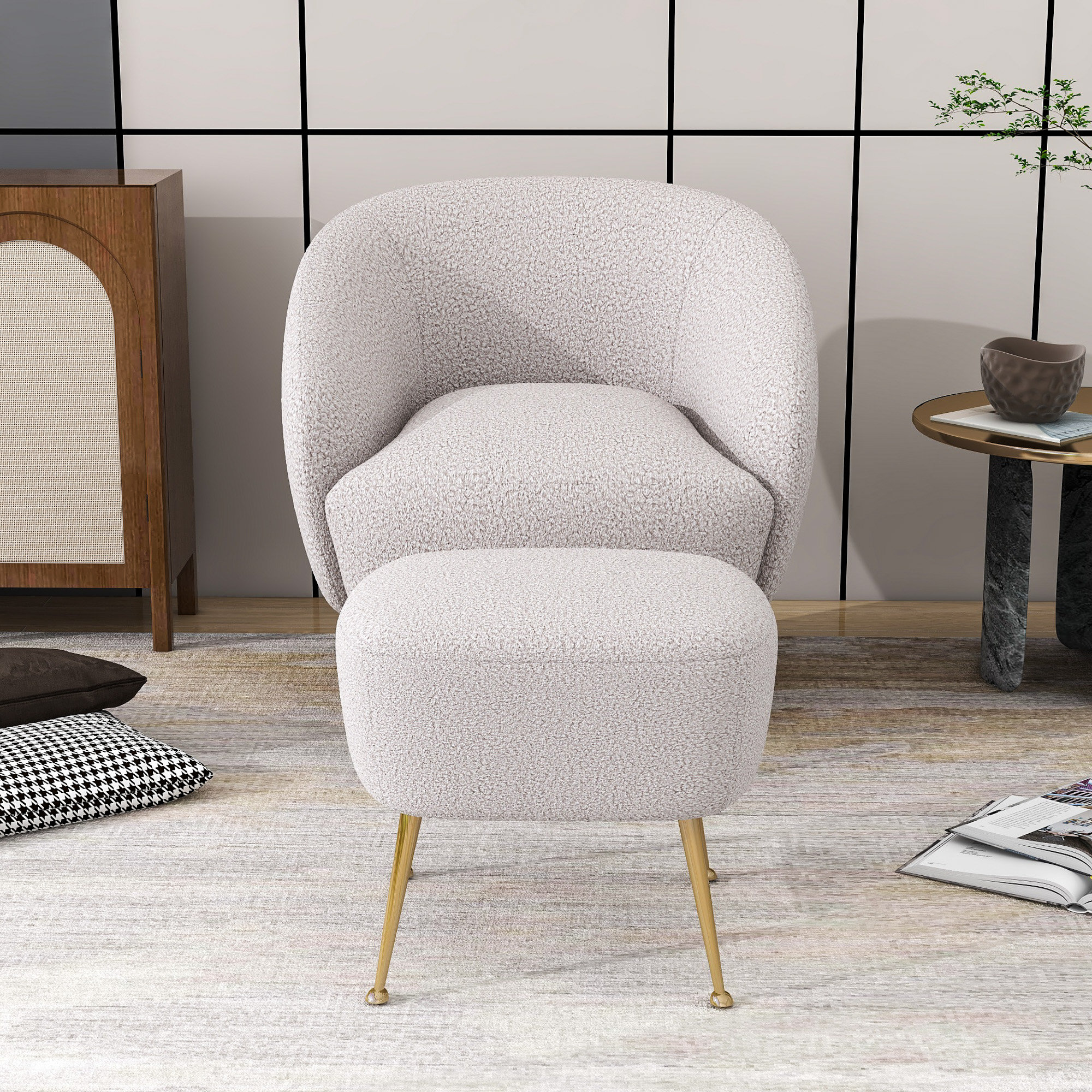 Teddy Accent Chair, Modern Short Plush Particle Armchair with Golden Metal  Legs, Single Sofa Chair with High Backrest, Comfy Lounge Chair Reading