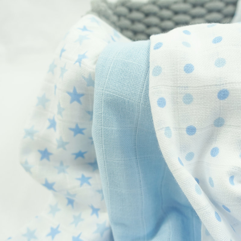 Losurdo MuslinZ Baby Muslin Squares 100% Cotton, Blue Star
