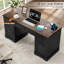  Bureau d'ordinateur de 58 po de largeur avec cabinet de rangement et tiroirs, bureau de ferme à la maison, bureau de direction en bois avec station de charge-1591910323