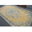 Tapis turc vintage tissé à la main en médaillon jaune et bleu pour une décoration intérieure unique