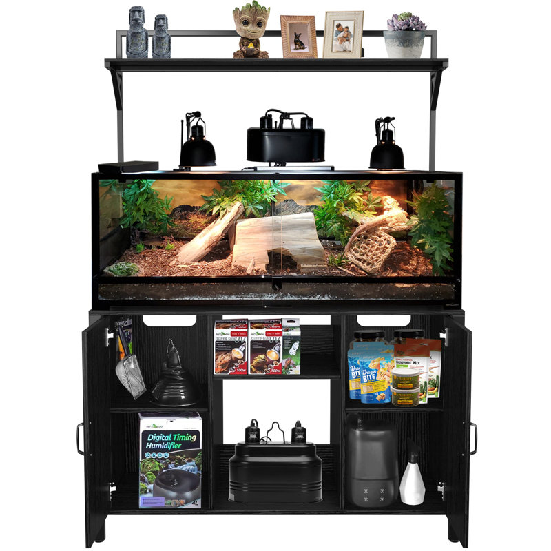 48'' Black Iron and MDF Reptile Terrarium Stand with Storage