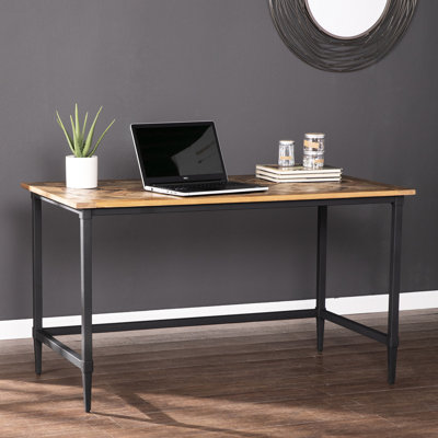 Reclaimed Wood Office Desk With Contemporary Black Metal Base Rustic Solid Leg Detail And A Touch by 17 Stories