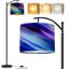  Lampe sur pied arc bleu abstrait à formes géométriques rectangulaires modernes pour grand lampadaire moderne à DEL à abat-jour réglable en lin 3 températures de couleur