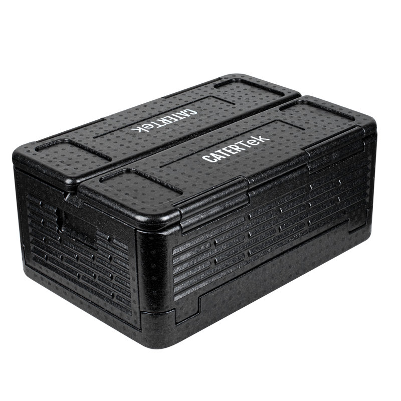 Boîte chaude de 42 pintes pour la restauration, 1 porte-casserole isotherme à chargement par le haut - Peut contenir 1 grande casserole profonde de 8 po, pliable, en plastique EPP noir avec poignées, portatif, pour buffet