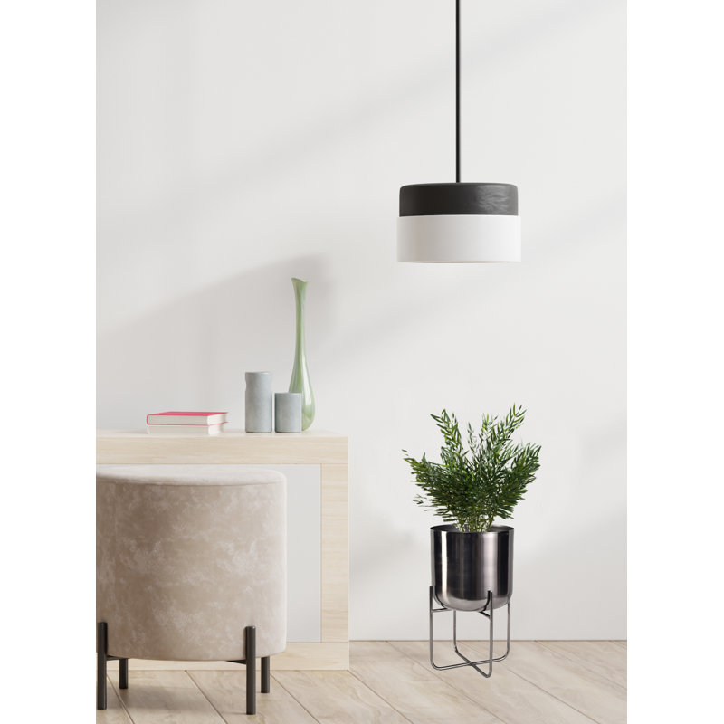 Short Black Nickel Planter With Detachable Metal Stand, 12.75" H x 7.5" W x 7.5" D