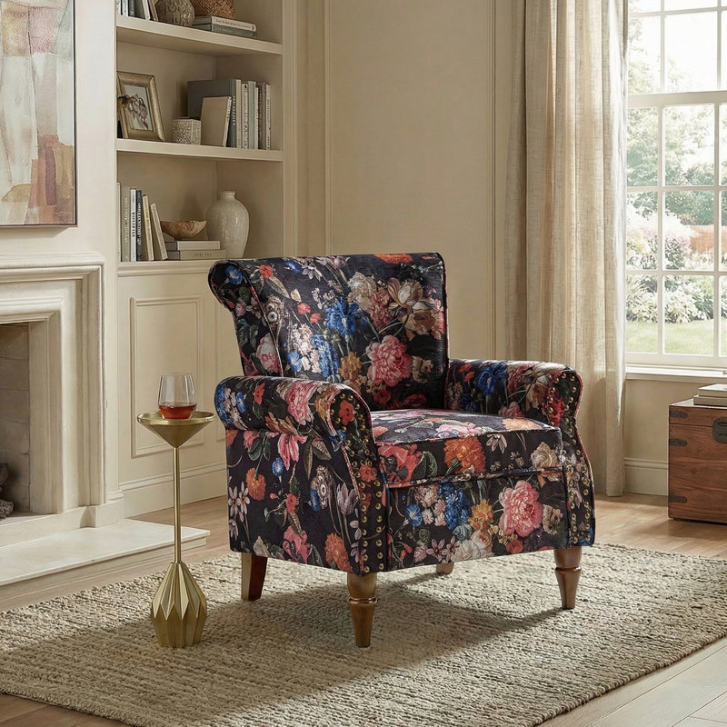 Asul Armchair with Nailhead Trim, Black Velvet
