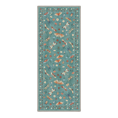 Vespera Floral Machine Washable Blue Indoor Area Rug with Non-Slip Backing