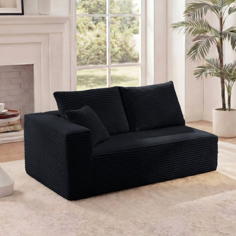Causeuse à compression modulaire 69,29 po avec accoudoirs, élément modulaire rembourré en flanelle à 2 places avec 3 coussins, canapé «Boneless» Cloud en boîte pour le salon, petits espaces, noir