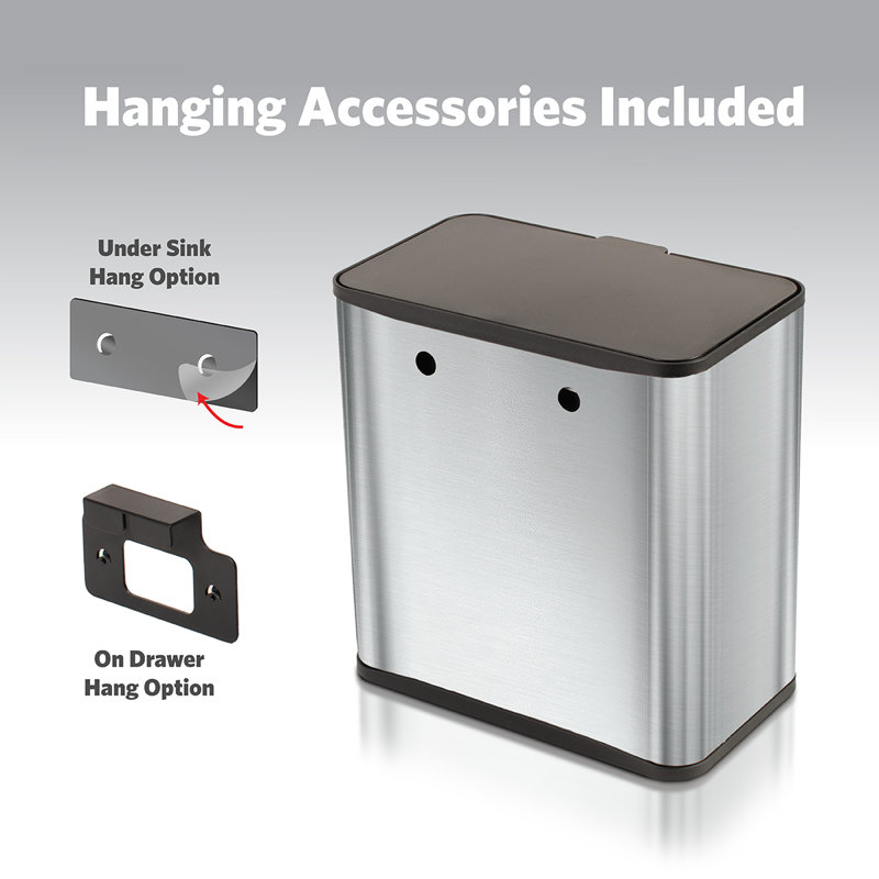 1.5 Gallon Brushed Stainless Steel Rectangular Trash Can with Lid