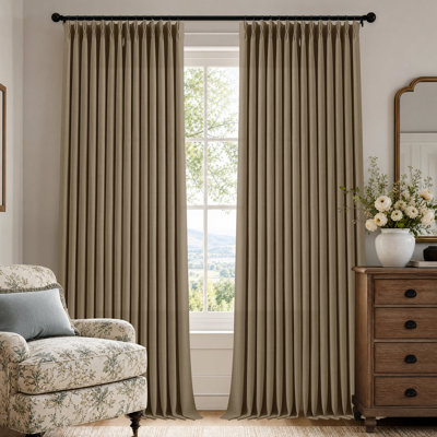 Thick Pinch Pleated Linen Blend Curtains for Living Room, Semi Sheer Memory Trained Drapes, Latte, 40x108