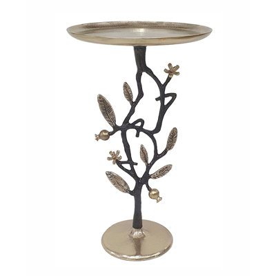 13.8X13.8X24" Black And Gold Aluminum Side Table With Delicate Pomegranate Design(Only Including Coffee Table)