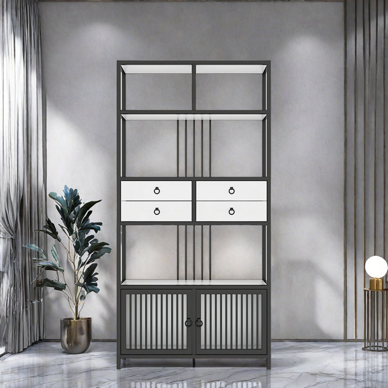 Janitzy, (3 Shelves) 78.7"H x 31.4"W x 11.8"D, Black/White