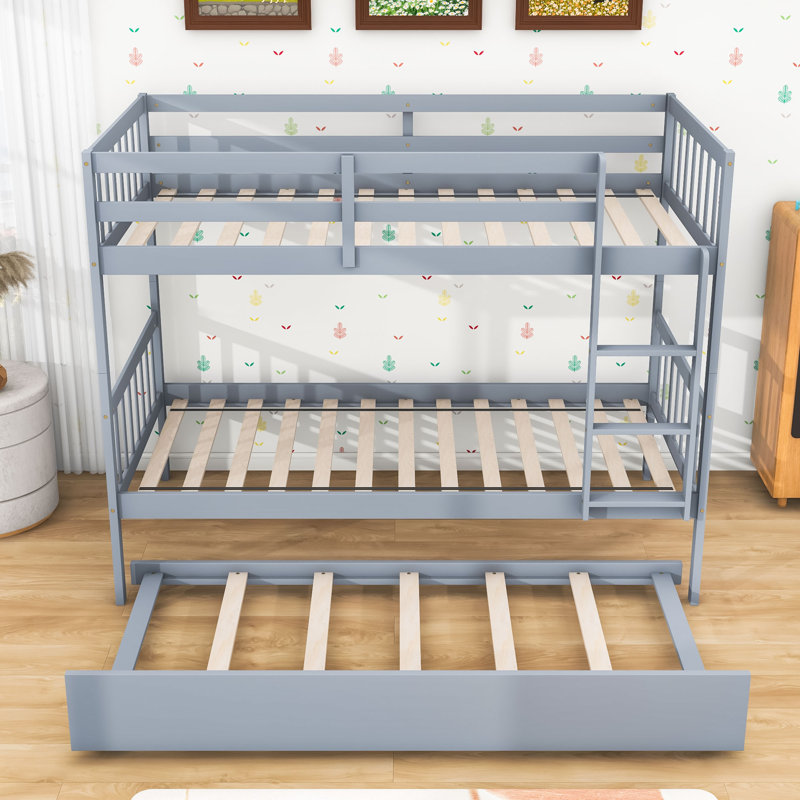 Lit superposé simple au-dessus de simple en bois avec lit gigogne simple en bois, peut être divisé en 2 lits individuels
