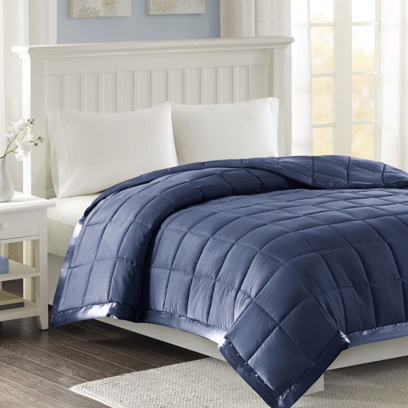 Full/Queen Blue Down Alternative Blanket with Satin Trim