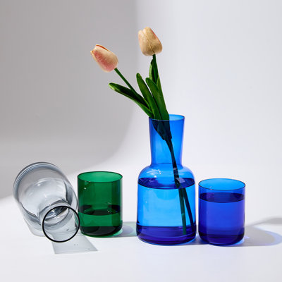 Ensemble carafe à eau en verre bicolore, pichet de 700 ml avec couvercle-gobelet de 270 ml, verrerie de chevet soufflée à la main, vert