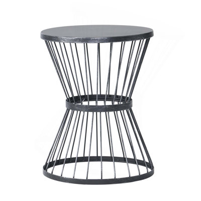Powder-Coated Iron Side Table with Hourglass Shape & Open Cage Design