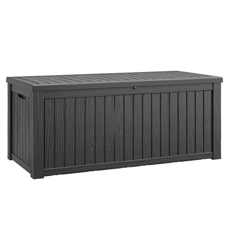 Boîte de rangement extérieure 200 gallons imperméable avec couvercle verrouillable, Noir, H 29,2 po x l 60,8 po x P 28,4 po