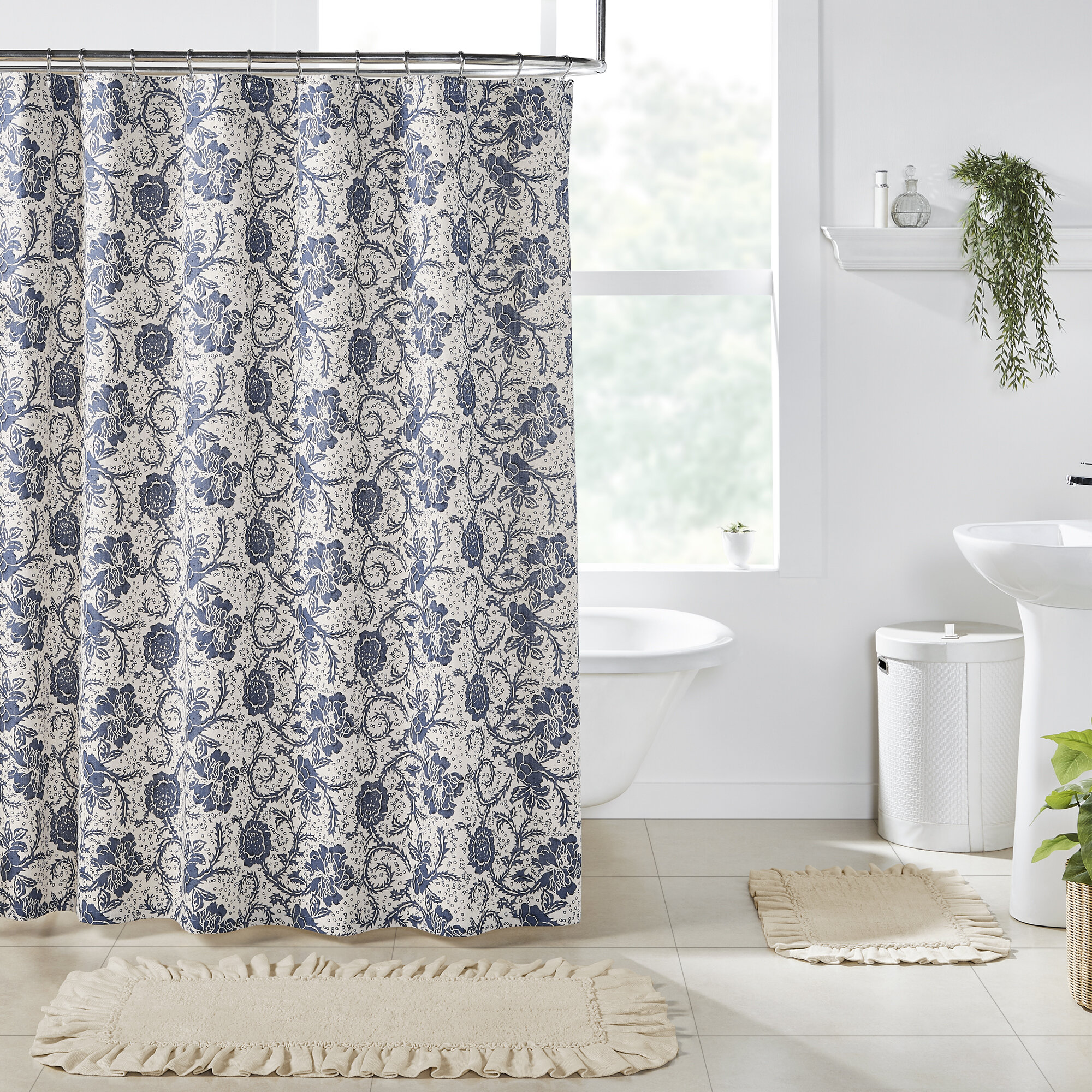 Charlton Home® Besmira 100% Cotton Floral Shower Curtain