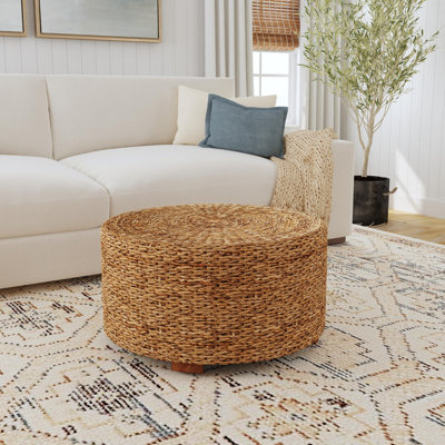 Table basse cylindrique tissée à la main 34,25 po Abaca