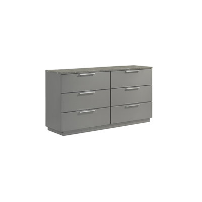 Commode Elara - Finition bicolore très brillante en marbre et en laque avec tiroirs spacieux et pieds en métal - Gris