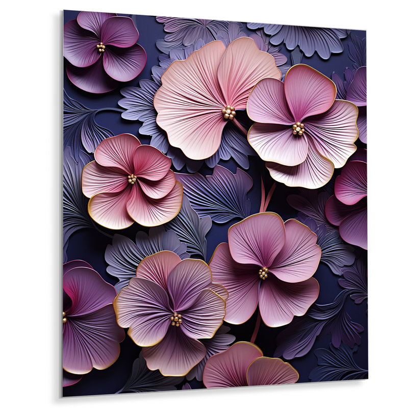 Rétro fleurs violettes - art mural violet, Métal métal, H 32 po x l 24 po x P 1 po
