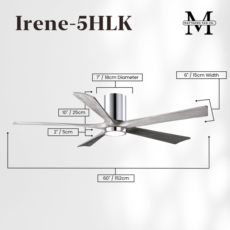 Irene Flushmount Light Kit 5 Blade LED Ceiling Fan, Polished Chrome, Barn Wood Tone, 60"