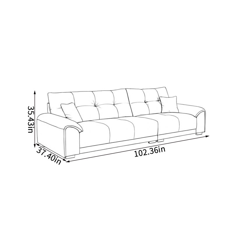 Canapé droit italien simple, 4, H 35,43 po x l 102,36 po x P 37,4 po