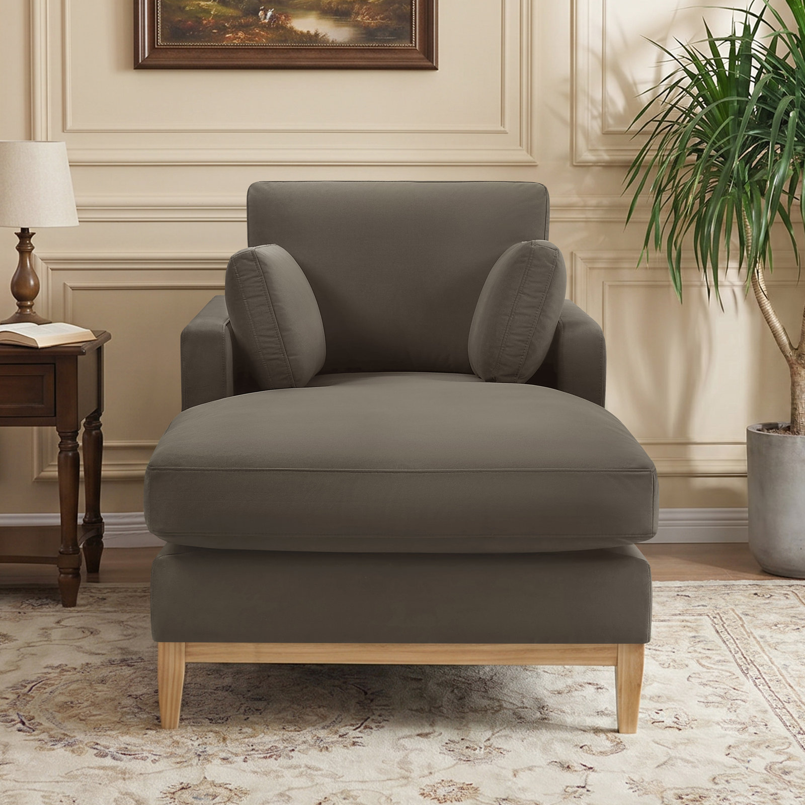 Upholstered Velvet Fabric Chaise Lounge, Java