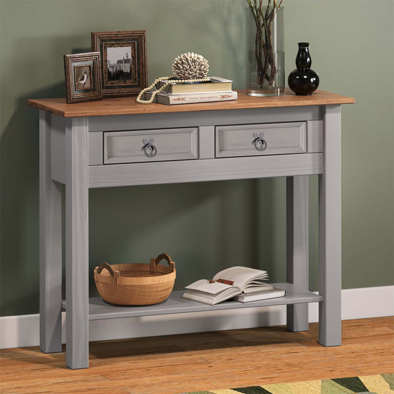 Annam Solid Wood Console Table, 73cm H x 88cm W x 32cm D, Grey