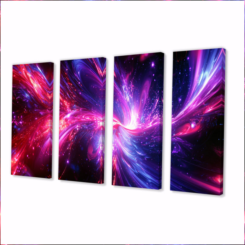 Rose, fractale mauve, galaxie V - ensemble d'art mural fractal abstrait, H 28 po x l 48 po