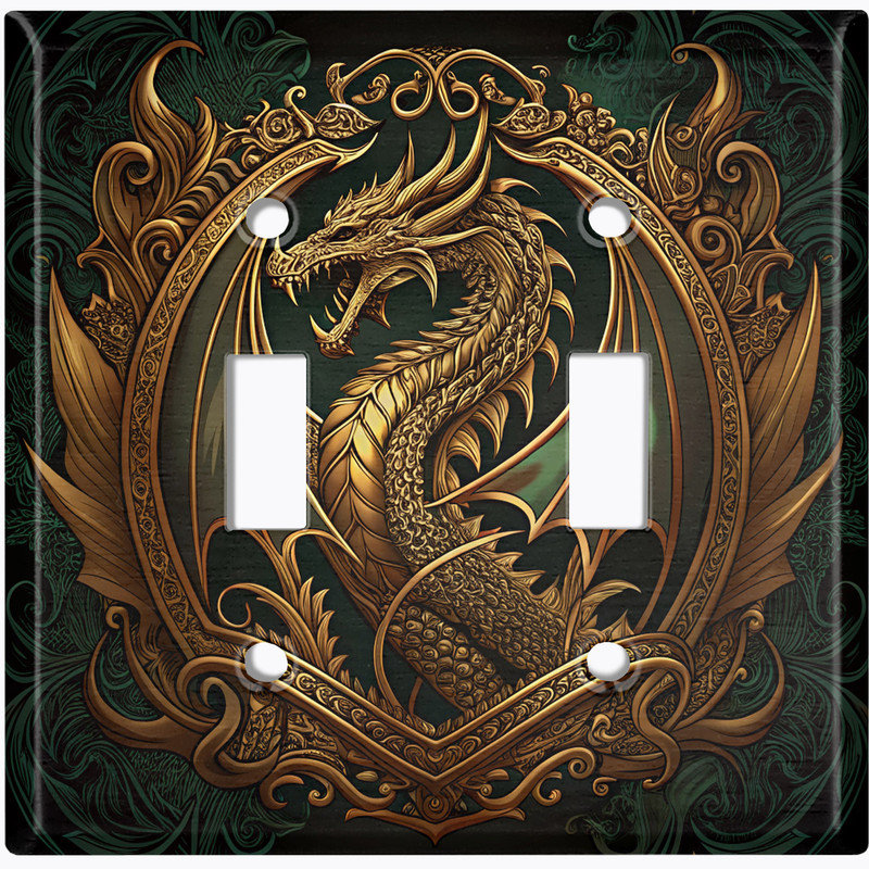 Couvercle de plaque d'interrupteur en métal; Bascule de taille standard US 2 - emblème du dragon, #2 Double Toggle