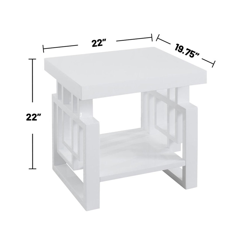 Rectangular End Table With Bottom Shelf, White High Gloss