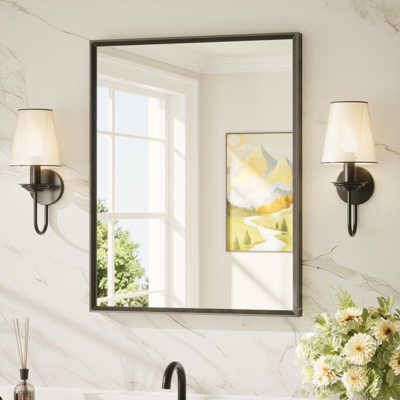 Bathroom Vanity Mirror with Aluminum Frame and Tempered Glass, Matte Black, Rectangle, 30" x 24"