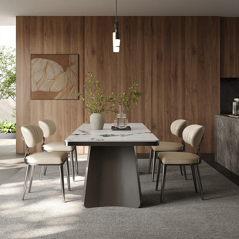 Light luxury modern rectangular dining table., 29.53"H x 55.12"L x 31.5"W