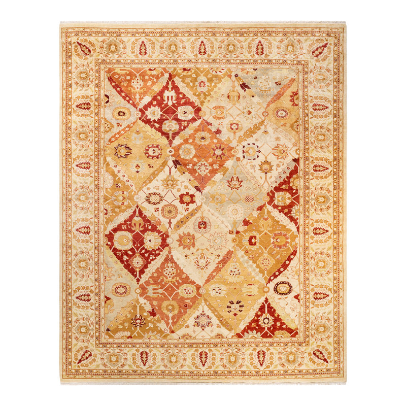 Tapis unique ivoire noué à la main Liannys Eclectic 9 pi 1 po x 12 pi 1 po