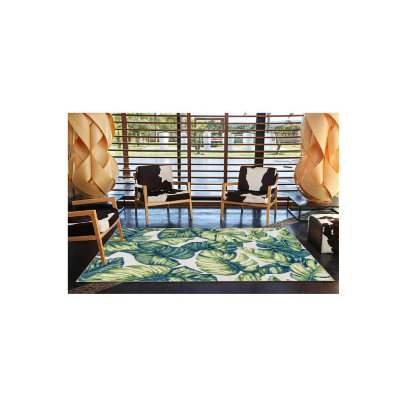 Tapis lavable à motif de feuilles d'arbre nature, Rond 4 pi