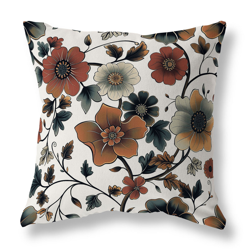 Coussin décoratif intérieur / extérieur Bloom and Chirp, Bleu / Orange, H 18 po x l 18 po
