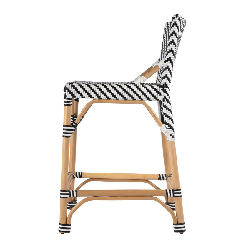 Creanly Rattan  Counter Stool, Black/White
