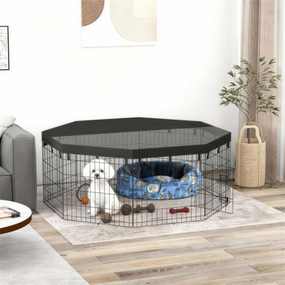Parc pour chien 8 panneaux pliable avec couvercle, 24 po de hauteur