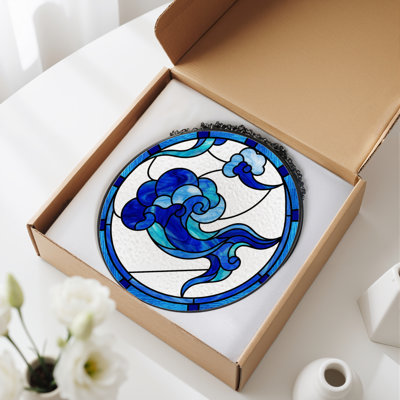 Vitrail de vitrail bleu H 7,8 po