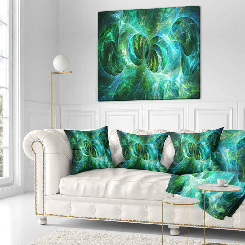 Verre ornemental fractal - coussin imprimé abstrait, 16 po x 1 po, Bleu, Coussin décoratif