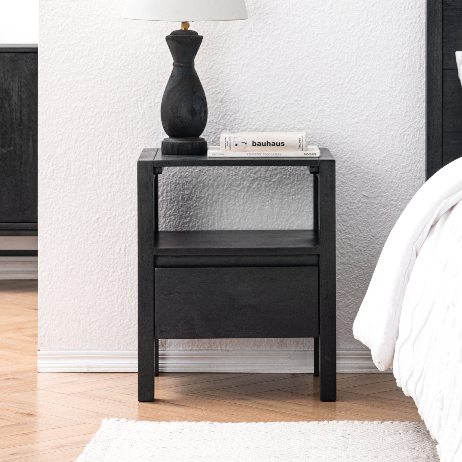 Varick 1 - Drawer Solid Wood 18" Nightstand, Black