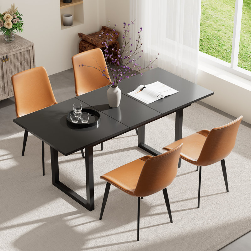 Ensemble de table de salle à manger 70,86 po à rallonge pour 4 à 6 personnes, 5, Noir, Brun / Noir